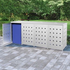 <p>De praktische berging voor je afvalcontainer is ontworpen voor eenvoudig gebruik en biedt de perfecte afscherming voor maximaal 4 vuilnisbakken van 240 liter of kleiner. Deze berging houdt de afvalbakken in je tuin uit het zicht en creëert een mooie en schone omgeving.</p>
<p>De roestvrijstalen afvalbakberging is buitengewoon weerbestendig en duurzaam, waardoor hij lang meegaat. De handige ventilatieopeningen zorgen voor luchtcirculatie en voorkomen onaangename geurtjes in de berging.</p>
<p>Het vergrendelingssysteem zorgt voor een veilige opslag van het afval, zodat je je geen zorgen hoeft te maken over ongewenste toegang. Bovendien maakt de handige deur het gemakkelijk om de afvalbak in- en uit te nemen.</p>
<p>De berging is eenvoudig schoon te maken, waardoor je altijd een frisse en hygiënische omgeving behoudt. De zilveren kleur en het roestvrijstalen materiaal geven de berging een moderne uitstraling die goed past bij elke tuin.</p>
<ul>
  <li>Kleur: zilver</li>
  <li>Materiaal: roestvrij staal</li>
  <li>Afmetingen: 276 x 77,5 x 115 cm (B x D x H)</li>
  <li>Geschikt voor 4 vuilnisbakken tot 240 L</li>
  <li>Met handig deur- en sluitsysteem</li>
  <li>Met handige ventilatieopeningen</li>
  <li>Eenvoudig te reinigen</li>
</ul>