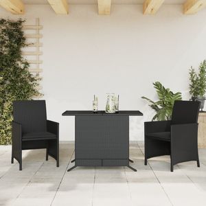 vidaXL 3-delige Bistroset met kussens poly rattan zwart