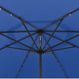 vidaXL Parasol met LED-verlichting en metalen paal 400 cm azuurblauw