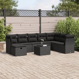 vidaXL 9-delige Loungeset met kussens poly rattan zwart