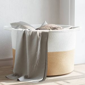 vidaXL-Wasmand-Ø-55x36-cm-katoen-beige-en-wit