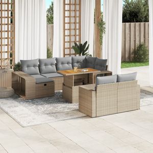 vidaXL - 11-delige - Tuinset - met - kussens - poly - rattan - beige