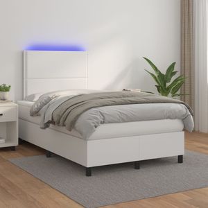 vidaXL - Boxspring - met - matras - en - LED - kunstleer - witx200 - cm
