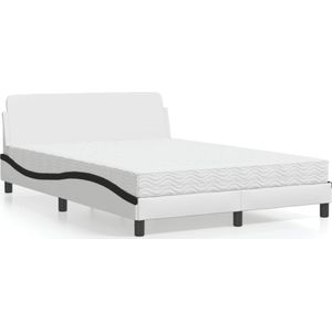 vidaXL Bed met matras kunstleer wit en zwart 140x200 cm