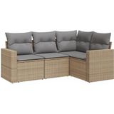 vidaXL 4-delige Loungeset met kussens poly rattan beige