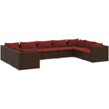 vidaXL 9-delige Loungeset met kussens poly rattan bruin