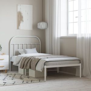 vidaXL Bedframe met hoofdbord metaal wit 107x203 cm