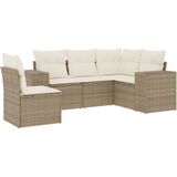 vidaXL 5-delige Loungeset met kussens poly rattan beige