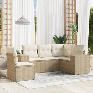 vidaXL 5-delige Loungeset met kussens poly rattan beige