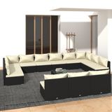 vidaXL 14-delige Loungeset met kussens poly rattan zwart