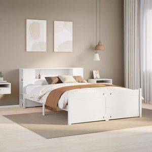 vidaXL Bed met boekenkast zonder matras grenenhout wit 140x200 cm