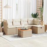 vidaXL - 6-delige - Loungeset - met - kussens - poly - rattan - beige