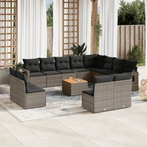 vidaXL 13-delige Loungeset met kussens poly rattan grijs