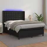 VidaXL Boxspring met Matras en LED Kunstleer Zwart 140x200 cm