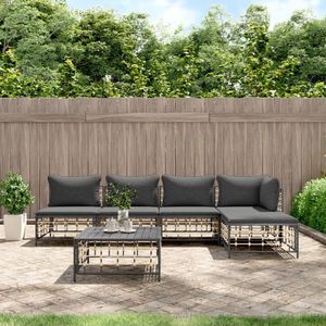 vidaXL 6-delige Loungeset met kussens poly rattan antracietkleurig