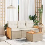 vidaXL 4-delige Loungeset met kussens poly rattan beige