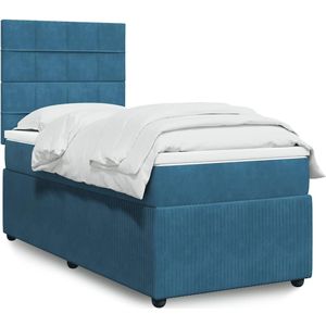 vidaXL Boxspring met matras fluweel donkerblauw 100x200 cm