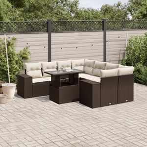 vidaXL - 9-delige - Loungeset - met - kussens - poly - rattan - bruin