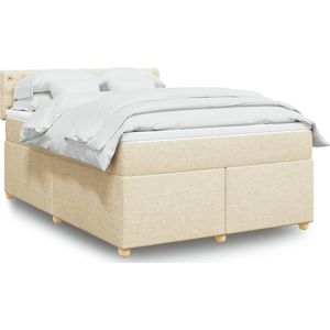 vidaXL Boxspring met matras stof crèmekleurig 140x200 cm