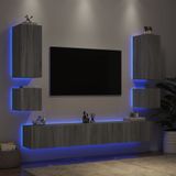 vidaXL 6-delige tv-wandmeubelset met LED-verlichting grijs sonoma