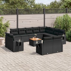 vidaXL 13-delige Loungeset met kussens poly rattan zwart