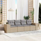 vidaXL 4-delige Loungeset met kussens poly rattan beige