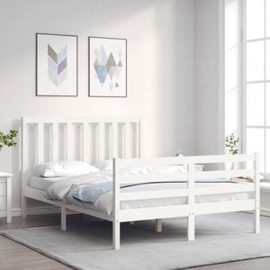 vidaXL Bedframe met hoofdbord massief hout wit 140x200 cm