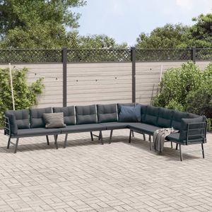 vidaXL - 4-delige - Tuinbankenset - met - kussens - gepoedercoat - staal - zwart
