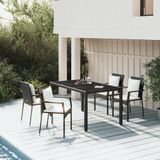 vidaXL 5-delige Tuinset met kussens poly rattan zwart