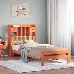vidaXL Bed met boekenkast zonder matras grenenhout wasbruin 90x200 cm