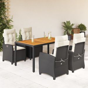 vidaXL 5-delige Tuinset met kussens poly rattan zwart