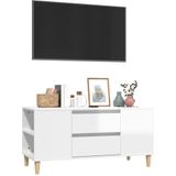 VidaXL TV-meubel 102x44,5x50 cm - Bewerkt Hout - Hoogglans Wit