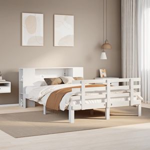vidaXL Bed met boekenkast zonder matras grenenhout wit 140x200 cm