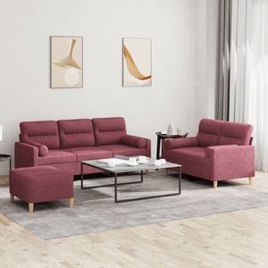 vidaXL 3-delige Loungeset met kussens stof wijnrood