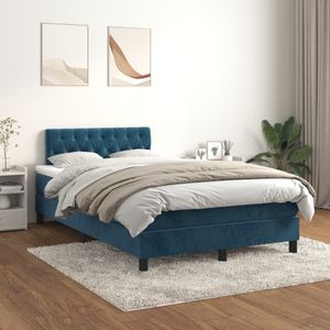 vidaXL Boxspring met matras fluweel donkerblauw 120x200 cm