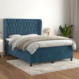 vidaXL Boxspring met matras fluweel donkerblauw 140x190 cm