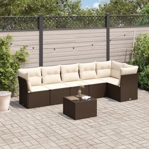 vidaXL - 7-delige - Loungeset - met - kussens - poly - rattan - bruin
