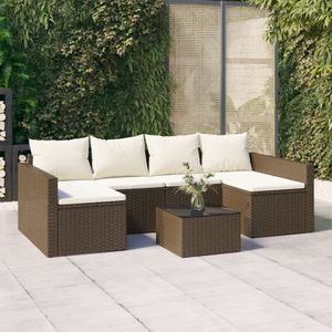 vidaXL - 2-delige - Loungeset - met - kussens - poly - rattan - bruin