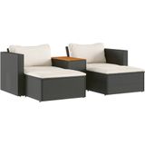 vidaXL 5-delige Loungeset met kussens poly rattan acacia zwart