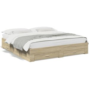 vidaXL Bedframe met lades bewerkt hout sonoma eikenkleurig 200x200 cm