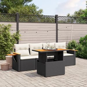 vidaXL 5-delige Loungeset met kussens poly rattan zwart