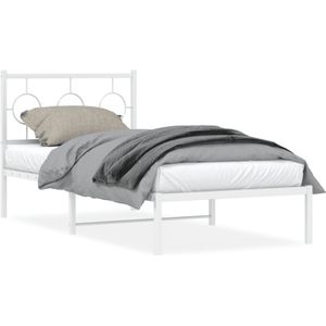 vidaXL Bedframe met hoofdbord metaal wit 90x200 cm