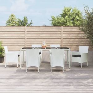 vidaXL 7-delige Tuinset met kussens poly rattan wit