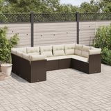 vidaXL 9-delige Loungeset met kussens poly rattan bruin