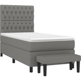 vidaXL Boxspring met matras stof donkergrijs 90x190 cm