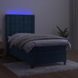 vidaXL Boxspring met matras en LED fluweel donkerblauw 90x190 cm
