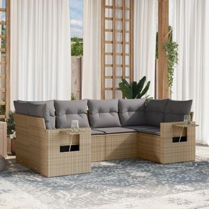 vidaXL 6-delige Loungeset met kussens poly rattan beige