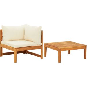 vidaXL 2-delige Loungeset met crèmewitte kussens acaciahout