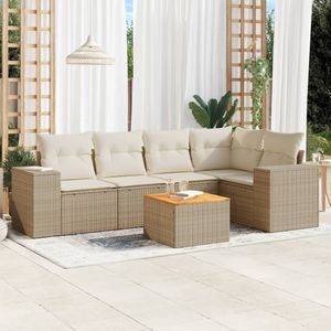 vidaXL 6-delige Loungeset met kussens poly rattan beige