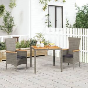 vidaXL 3-delige Tuinset met kussens poly rattan grijs